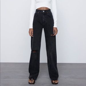 Zara Wide Leg Full Length Ripped Jeans